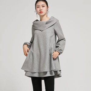 Abito in lana, abito grigio da donna, abito tunica invernale, tasche per abiti tunica, abiti da donna casual, abito autunnale, abito oversize, Xiaolizi 2310 grey-2310-25#3