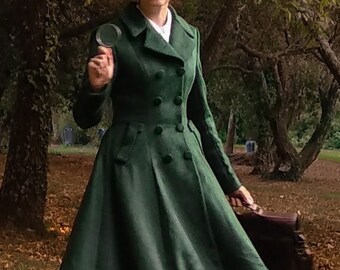 Winter Warm Wool Coat for Women, Long Wool Outwear, Green Winter Warm Wool Coat for Women, Long Wool Outwear, Green