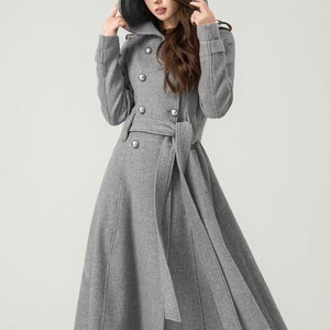 Hooded Wool Coat, Long Wool Coat, Double Breasted Coat, Trench Wool Coat, Military Coat, Womens Long Wool Coat, Custom Coat, Xiaolizi 5380