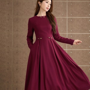 Long sleeves prom burgundy wool dress 5358 Long sleeves prom burgundy wool dress 5358