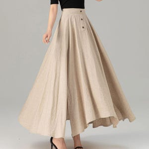 Linen Skirt, Maxi Skirt, Long Skirt, Beige linen Skirt, Linen Womens Skirt, A-Line Linen Skirt, Swing Skirt, High Waist Skirt, Xiaolizi 4931