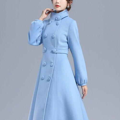 Double Breasted Wool Coat Light Blue 