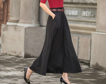 A Line Cotton Linen Maxi skirt in black, Long skirt, High waist skirt for women, Skirt with pockets, women skirt, Handmade skirt 2779#