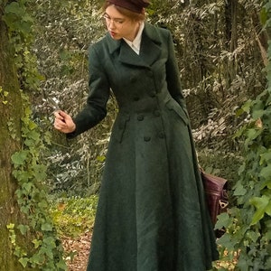 1950s Vintage Inspired Wool Coat, Wool Princess Coat, Blue