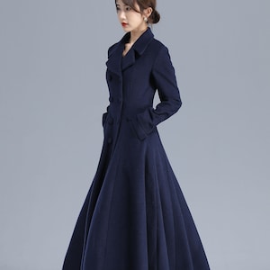 Women's Double Breasted Long Wool Coat, Vintage Inspired Wool Winter Coat, Fit and Flare Coat, Princess Coat, Dress Coat, Swing Coat 3208#