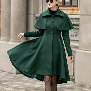 Asymmetrical Princess Wool Coat, Victorian Wool Coat, Fit and Flare Coat, Green Winter Wool Coat Women, Swing Wool Cape Coat Xiaolizi 3143#