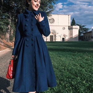 Wool coat, Wool princess coat, Women‘s Double-breasted wool coat, Blue wool coat, warm long wool outwear, Handmade coat, Xiaolizi 3187#