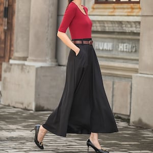A Line Cotton Linen Maxi skirt in black, Long skirt, High waist skirt for women, Skirt with pockets, women skirt, Handmade skirt 2779#