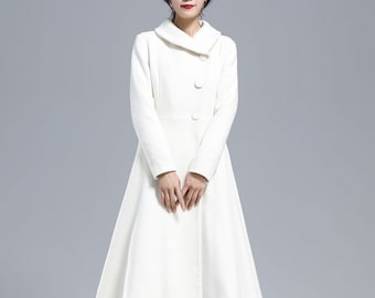 White Winter Wool Princess Coat, Wedding Wool Coat, Fit and Flare Coat, Elegant Long Coat, Autumn Winter Outwear, Xiaolizi 3163