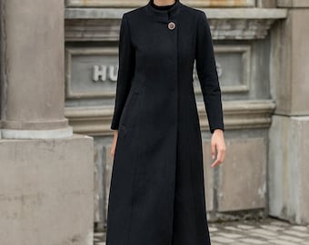 stand collar wool coat womens