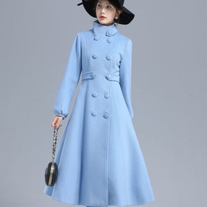 Double Breasted Wool Coat Light Blue Wool Coat Warm Winter - Etsy