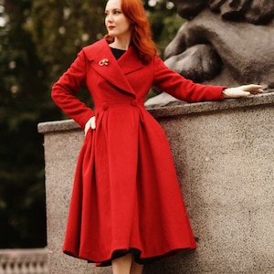 1950s Vintage Inspired Swing Coat, Red Long Princess Wool Coat, Retro Maxi Wool  Coat, Winter Warm Wool Coat, Stylish Coat 3189 