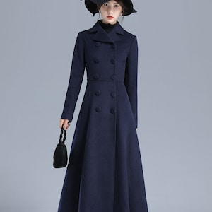 Long Wool Coat Women, Blue Coat, Double Breasted Maxi Winter Coat ...