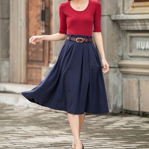 Vintage Inspired Navy Pleated Swing Skirt 2776 Vintage Inspired Navy Pleated Swing Skirt 2776