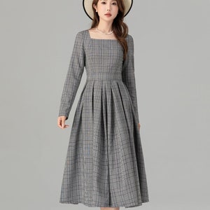 Robe en lin à manches longues pour femme, robe trapèze en lin, robe ajustée et évasée, robe trapèze, robe mod, robe personnalisée, Xiaolizi 4935 image 2