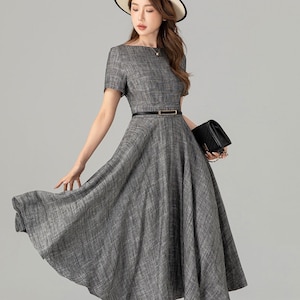 Linen dress, Linen midi dress, Fit and flare dress, Linen dress for women, Linen spring dress, Gray dress, Custom dress, Xiaolizi 4914