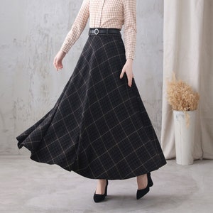 Tartan Long Wool Skirt Women, Wool Maxi Skirt, Plaid Wool Skirt, High Waist Flared Skirt, 1940s A Line Skirt, Warm Autumn Winter Skirt 3321