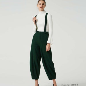 Green suspender wool pant with pockets 2068 Green suspender wool pant with pockets 2068