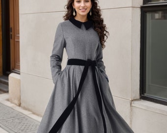 Gray Swing Fit and Flare Wool Dress 4524 Gray Swing Fit and Flare Wool Dress 4524