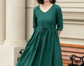 Linen dress, Midi linen dress, Womens linen dress, Casual Linen dress, Plus size dress, Summer Linen dress, Custom dress, Xiaolizi 4969