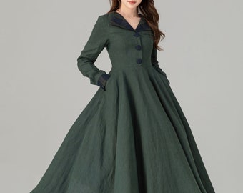 Robe en lin, robe longue en lin, robe chemise en lin, robe évasée midi en lin, robe de printemps, robe plissée pour femme, robe sur mesure, Xiaolizi 4927