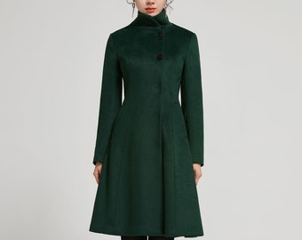 Emerald Green coat, Vintage Inspired Classic Wool Coat, Winter coat women, wool coat Women, Long sleeve coat, A Line wool coat 2313#