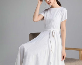 Robe de mariée simple, Robe de mariée courte, Robe de mariée modeste, Robe blanche femme, Robe balançoire, Robe en lin, Robe de demoiselle d’honneur 2350 #