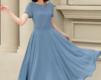 Chiffon Dress, Midi chiffon dress, Swing  Chiffon dress, fit and flare dress, Summer dress, Womens dresses, Custom dress, XiaoLizi  5192