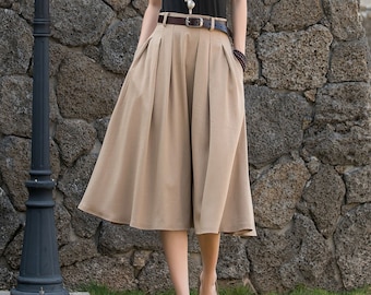 Office Wear, Pleated Swing Midi Skirt, A Line Midi Skirt for Women