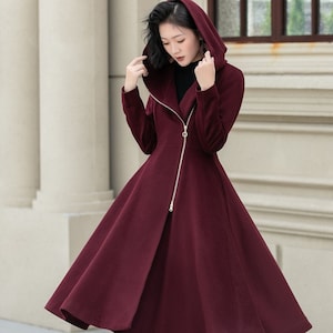 Burgundy winter wool coat with zipper closure 5345 Burgundy winter wool coat with zipper closure 5345