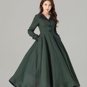 【コンビニ受取対応商品】 Linen Dress, Swing Midi Dress, Shirt Linen Dress, Linen Long ワンピース