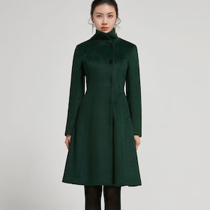 Emerald Green coat, Vintage Inspired Classic Wool Coat, Winter coat women, wool coat Women, Long sleeve coat, A Line wool coat 2313#