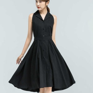 Black dress, Shirtwaist Dress, Midi Swing dress, Button front dress, Summer dress, Sleeveless dress, Women dress, Party dress 2373#