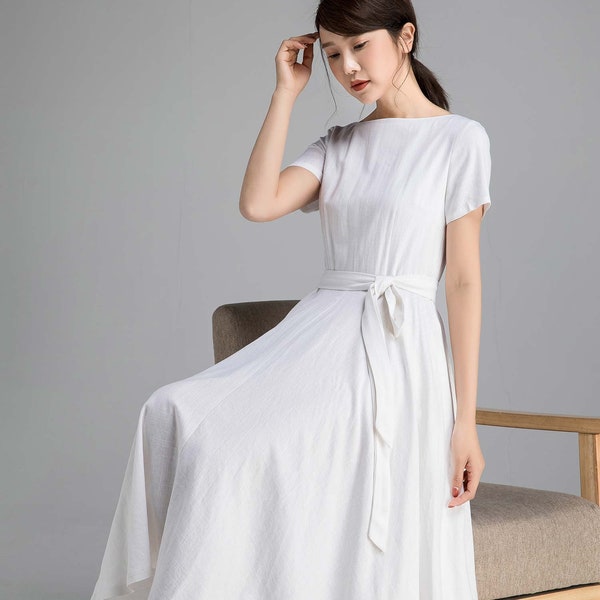 Simple wedding dress, Short wedding dress, Modest wedding dress, White dress women, Swing Dress, Linen dress, Bridesmaid dress 2350#