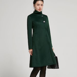 Emerald Green coat, Vintage Inspired Classic Wool Coat, Winter coat women, wool coat Women, Long sleeve coat, A Line wool coat 2313 image 3