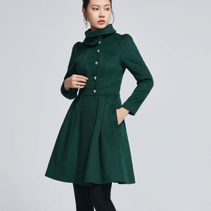 fit and flare dress coat for winter, blue wool coat 1648#