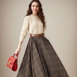 A line long wool plaid winter skirt 4536 A line long wool plaid winter skirt 4536
