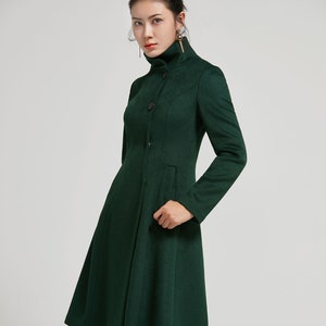 Emerald Green coat, Vintage Inspired Classic Wool Coat, Winter coat women, wool coat Women, Long sleeve coat, A Line wool coat 2313 green-2313-10#2