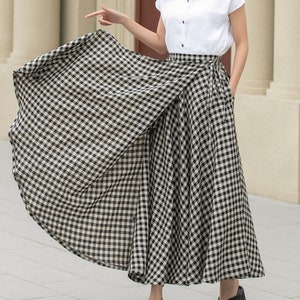 Linen skirt, Plaid maxi skirt, Swing linen skirt, Womens wrap skirt, Spring skirt, A line linen skirt, Tartan linen skirt, Xiaolizi 4946#