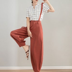 Red Suspender linen Pants, Womens Baggy Linen Pants, Spring Summer Linen Pants, Vintage Inspired Long Pants, Custom Pants, Xiaolizi 4212 image 5