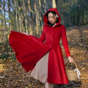 A Little Red Riding Hood wool coat, Long wool coat, Vintage inspired Wool Swing coat, Wool Coat winter, Custom coat, Christmas gift 2497#