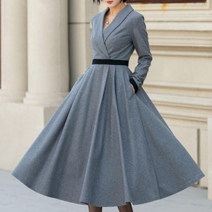 Fit and flare midi wool dress women 5457 Fit and flare midi wool dress women 5457