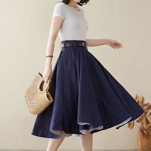 Khaki Swing Linen Skirt, A Line Full Skirt, High Waist Khaki Swing Linen Skirt, A Line Full Skirt, High Waist