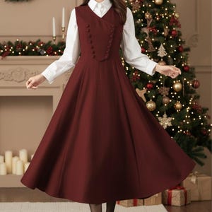 Handmade Wool Blend Pinafore Dress - Sleeveless A-Line Midi, Custom, Xiaolizi 6635