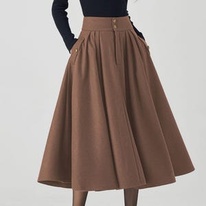 Brown Wool Skirt, Midi Wool Skirt, Womens Swing Wool Skirt, Pleated Wool Skirt, Autumn Winter Wool Skirt, Custom Skirt, Xiaolizi 6329