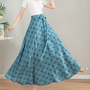 Light Blue Womens Skirt, Womens Maxi Skirt, Swing Skirt with pockets, Summer Skirt, Belted Skirt, Flowy Long Skirt, Xiaolizi 4200