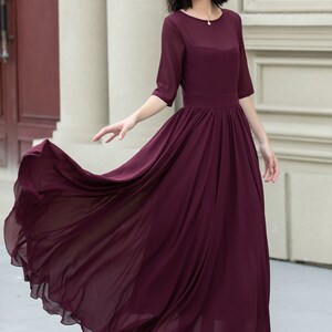 Chiffon Maxi dress, Fit and Flare Chiffon dress, Women burgundy dress, Summer Swing dress, Prom Chiffon dress, Custom Dress, Xiaolizi 5113 image 3