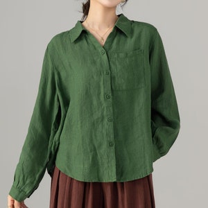 Loose Fit Green Linen Shirt for Women 5698 Loose Fit Green Linen Shirt for Women 5698
