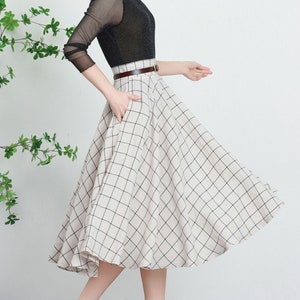 Women's Swing tartan linen midi skirt 5738 Women's Swing tartan linen midi skirt 5738