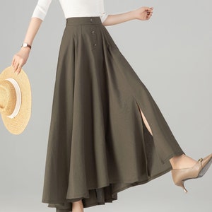 Ladies High-Waisted Long Linen Skirt with Side Slit 5719 Ladies High-Waisted Long Linen Skirt with Side Slit 5719